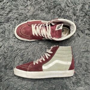 Vans Sk8 Hi Maroon Burgundy & Gray Hi Top Skate Sneakers Shoes Size Mens 8.5